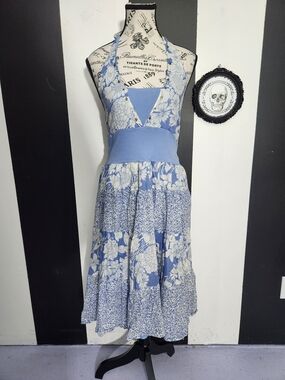 Missguided Blue and White Halter Floral Midi Dress